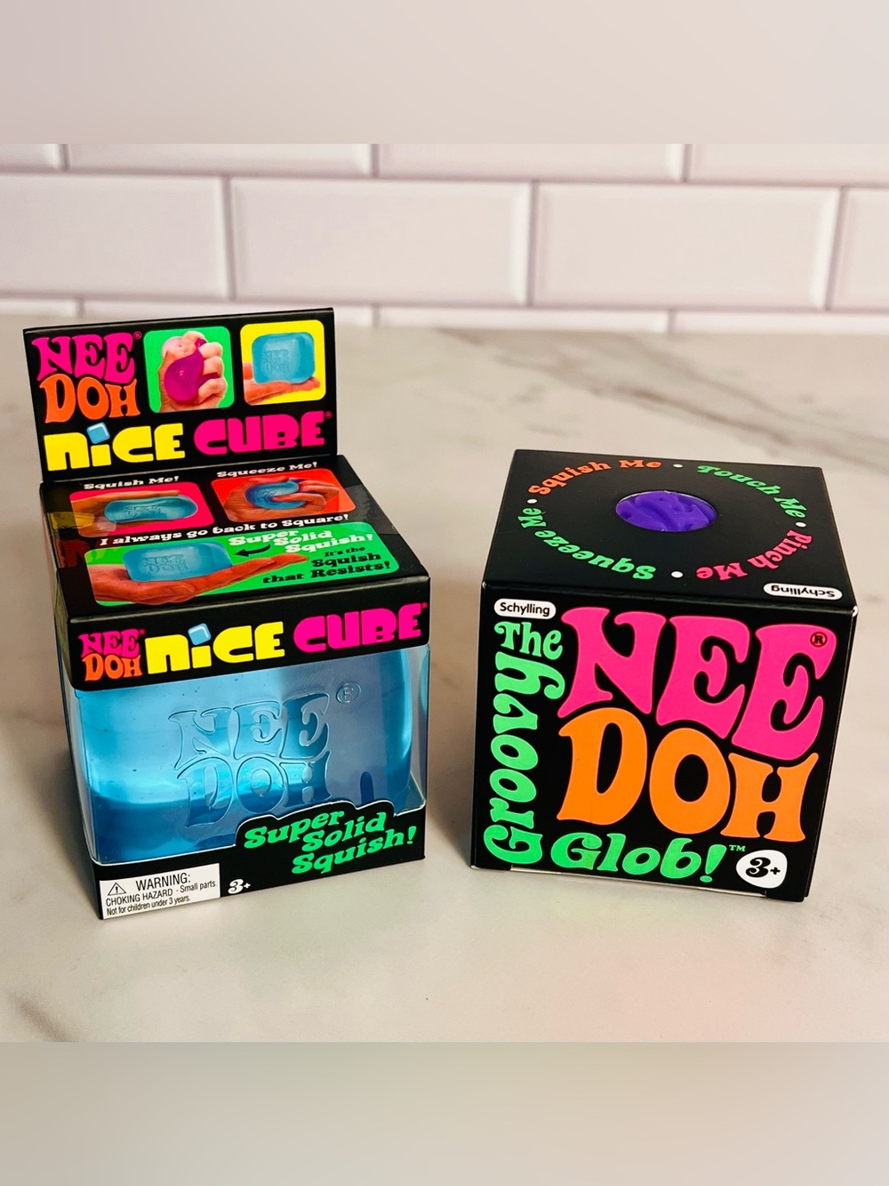 NeeDoh Nice Cube  Blue and The Groovy Glob Purple Squishy